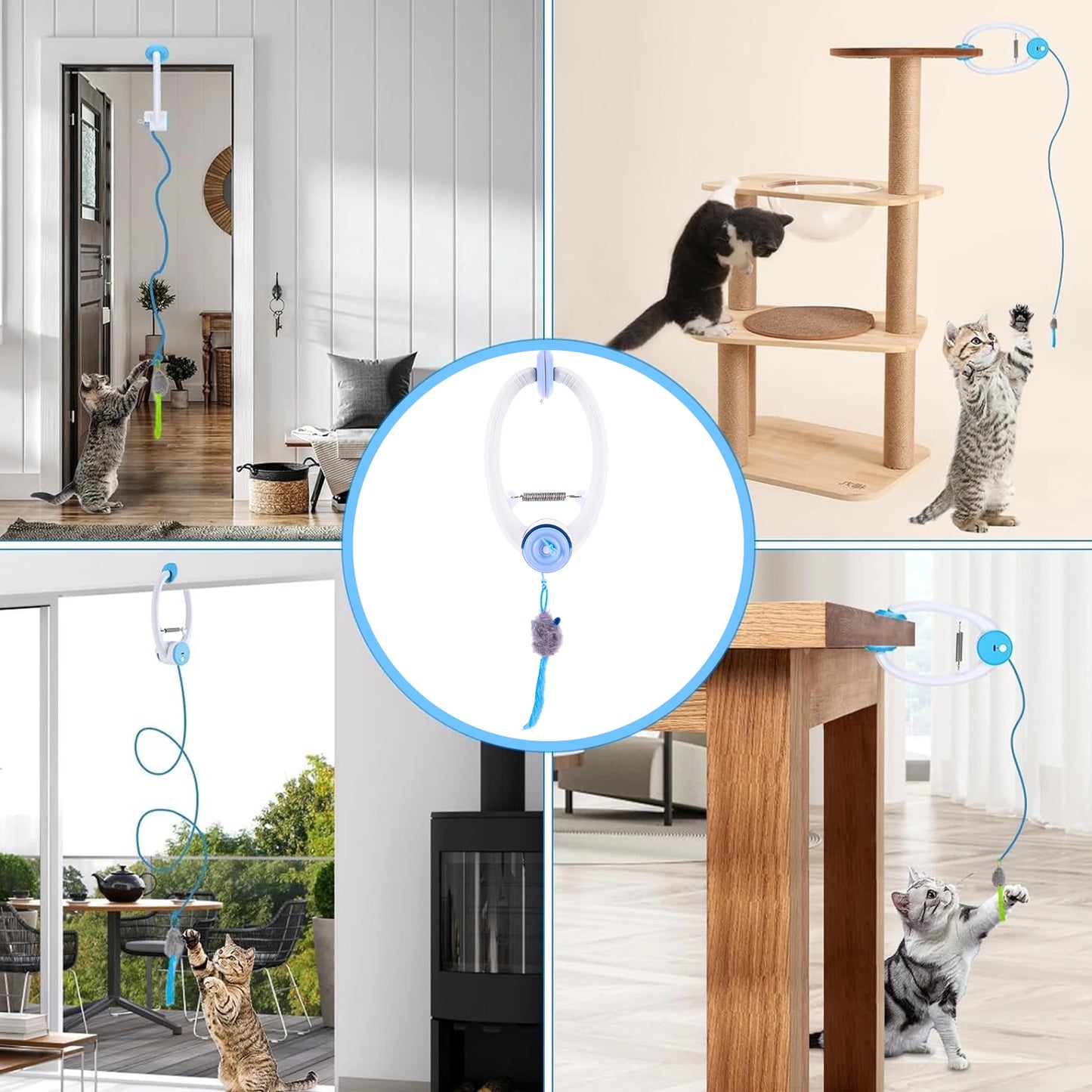 Door Hanging Automatic Retractable Kitten Toys with 3 Catnip Mice