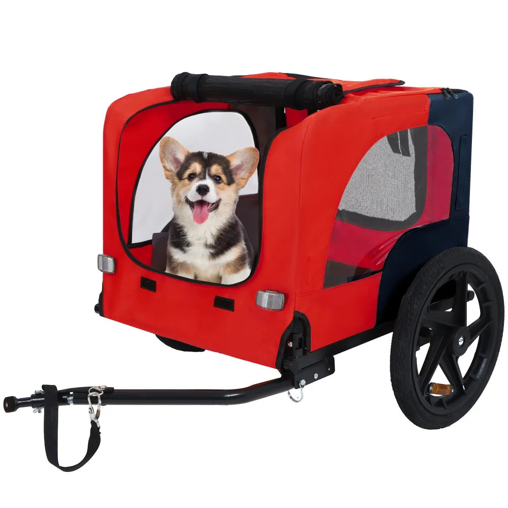 Foldable Pet Bike Trailer, Dog Bicycle Cart with Quick Release Wheels, Non-Slip Floor and, Safety Leash for Small or Medium Pets