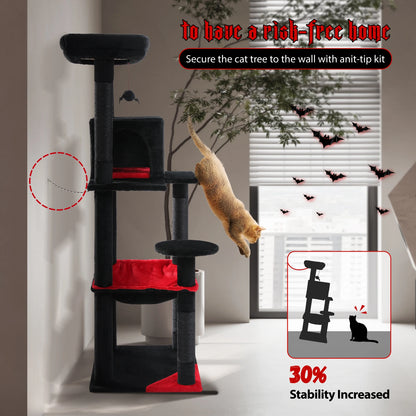 Gothic Cat Tree for Indoor Cats, Tall Cat Tower with Super Large Hammock, Sisal Covered Scratching Post ,Cozy Condo ,Top Perch