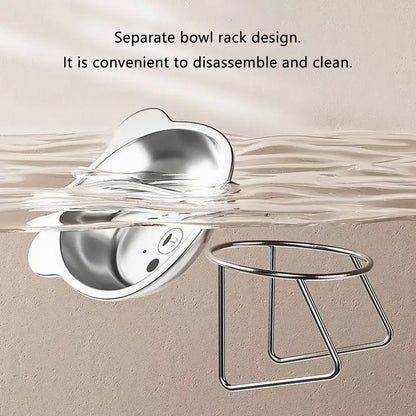 New 304 Stainless Steel Elevated Cat Bowl 15° Tilted Raised Design with Neck Guard, Healthy Feeding, Shatterproof for Cats