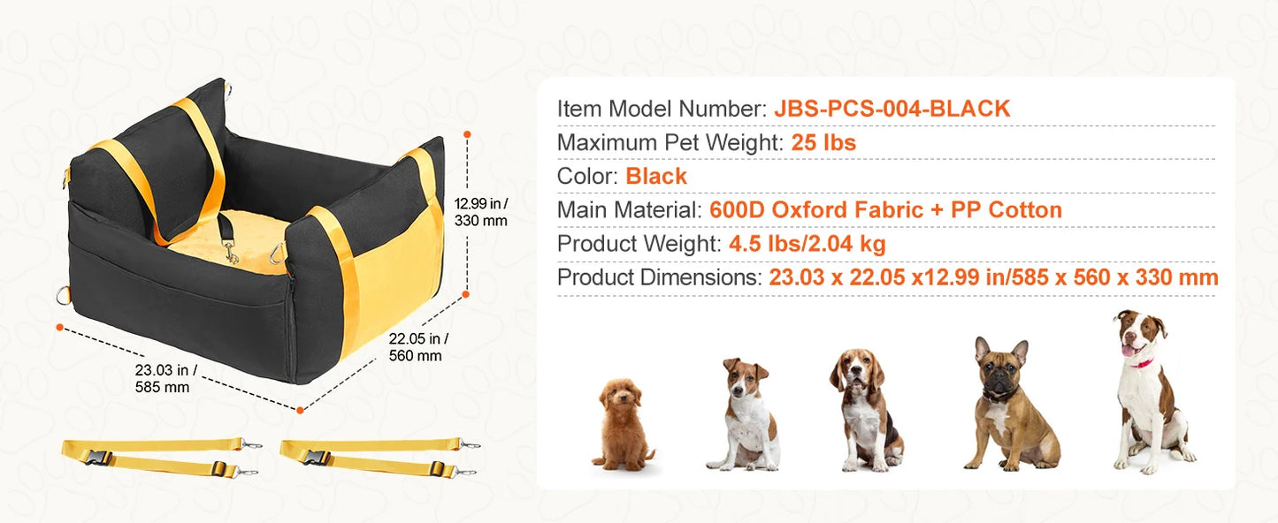 Dog Car Seat Waterproof Dog Booster Seat, Pet Car Seat with Clip-On Safety Leash, Car Bed for Medium or Large Dog