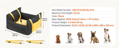Dog Car Seat Waterproof Dog Booster Seat, Pet Car Seat with Clip-On Safety Leash, Car Bed for Medium or Large Dog