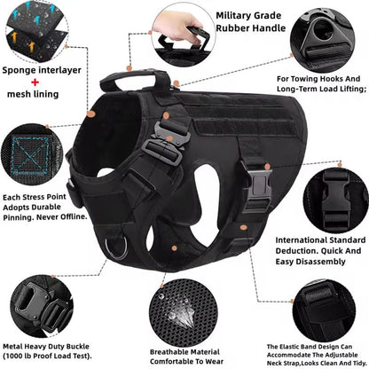 Tactical Dog Harness Collar Leash Molle Pouches For Medium and Large Dogs, Walking Vest Dog Harnesses