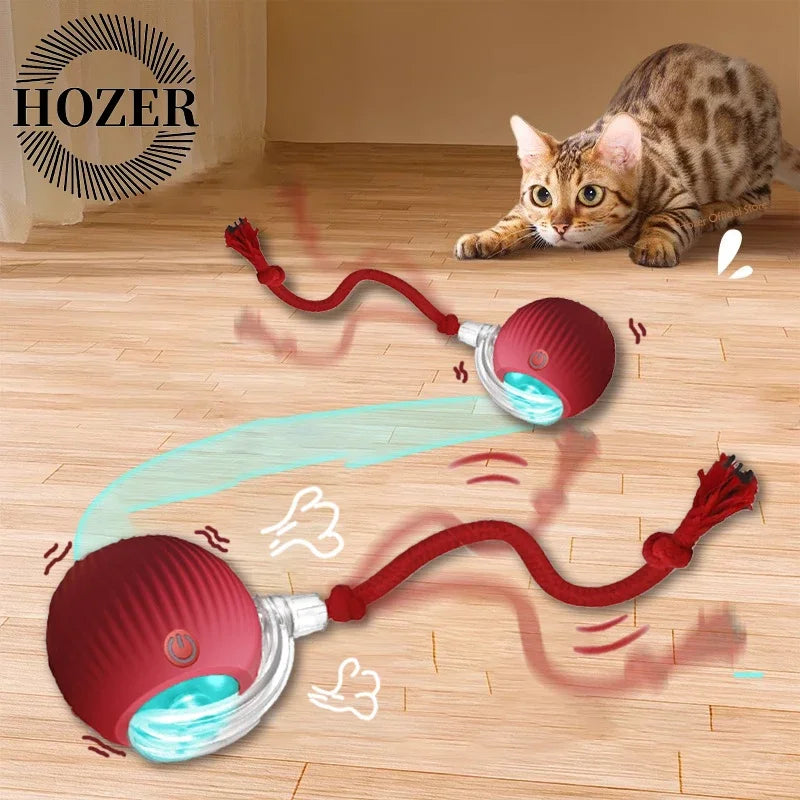 2Pcs Cat Interactive Ball, Automatic Rolling Ball Faux Tail ,Rechargeable Smart Pet Electric, Imitates a mouse