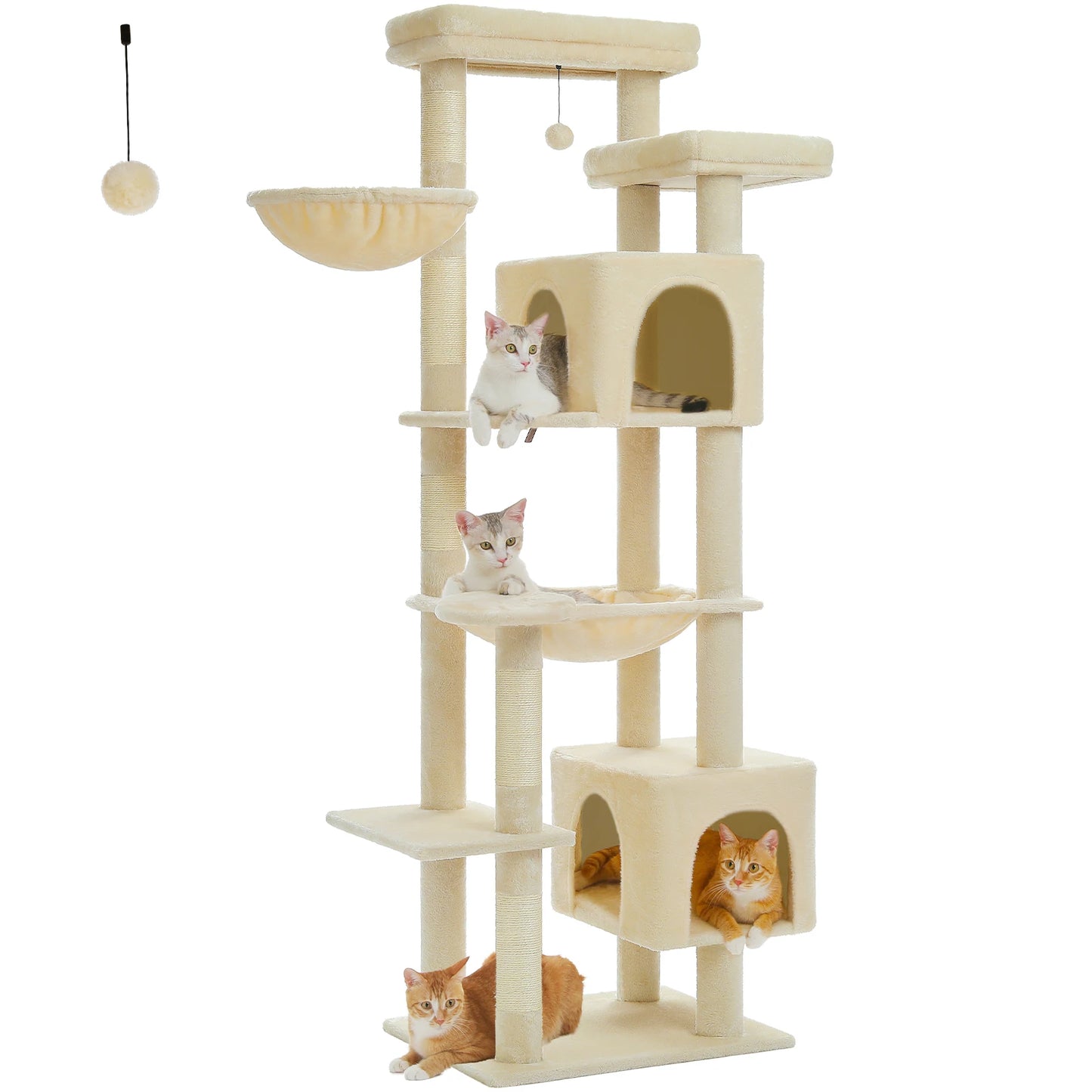 Tall Cat Tree for Indoor Cats, Big Cat Tower with Super Large Hammock, Cat Climbing Tree with Scratching Posts, Condo House Black