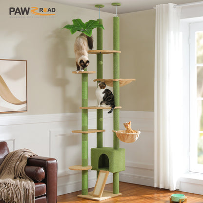 Cactus Cat Tree Tower,  Floor to Ceiling Cat Tower ,Adjustable Height with Cat Condo, Cozy Hammock and Scratching Post