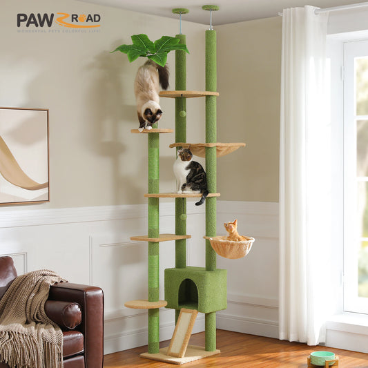Cactus Cat Tree Tower,  Floor to Ceiling Cat Tower ,Adjustable Height with Cat Condo, Cozy Hammock and Scratching Post