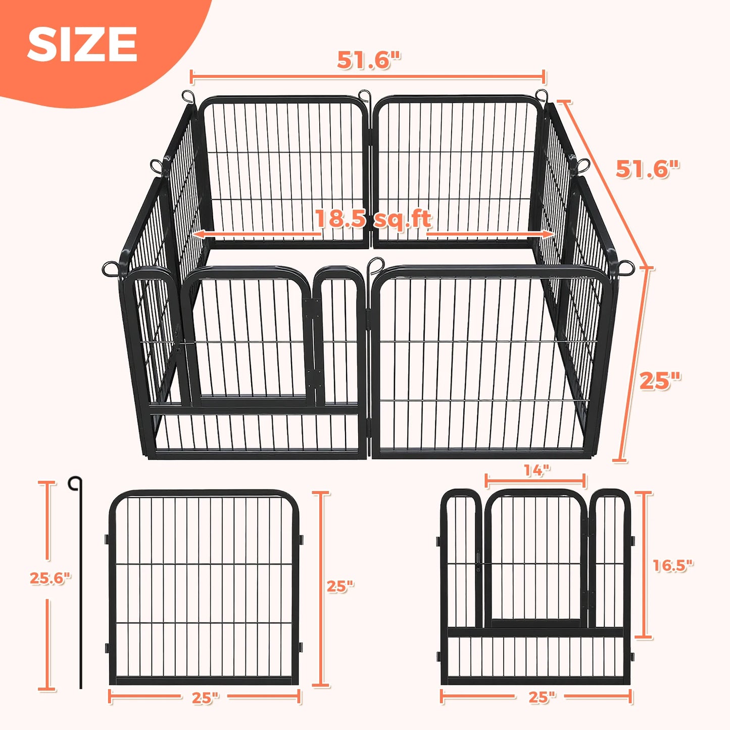 Dog Playpen with Door, Outdoor/Indoor Foldable Metal Pet Fence, Heavy Duty Exercise Pen for Yard, RV Camping