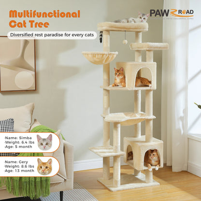 Tall Cat Tree for Indoor Cats, Big Cat Tower with Super Large Hammock, Cat Climbing Tree with Scratching Posts, Condo House Black