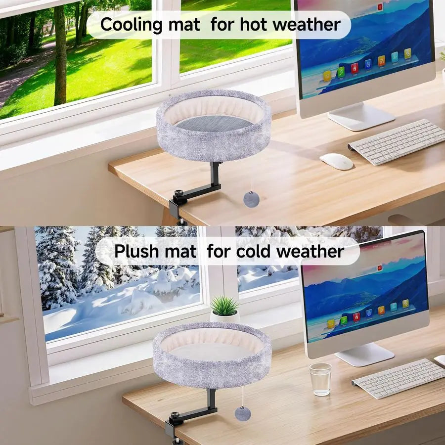 Desk Bed 360 Rotating amp Adjustable, Supports 44 lbs, Soft Faux Fur with DualSided Reversible Mat, Modern Indoor Cat Nest Furni