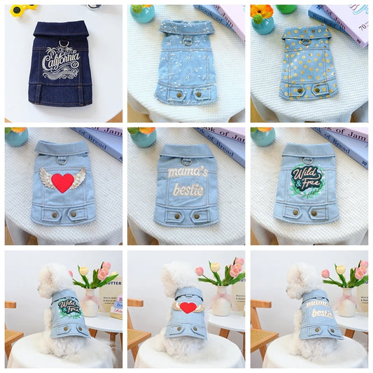 Denim Doggie Pet Jacket, Sleeveless Vest, Jeans Coat, Autumn or Spring Wear,  Apparel For Small, Medium, Dogs or  XS XL sizes for Cat or Puppy