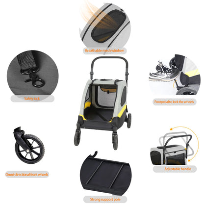 Premium Dog Stroller Pram 4 Wheel Foldable Cart, Pet Jogger Wagon for Small, Medium or Large Dogs