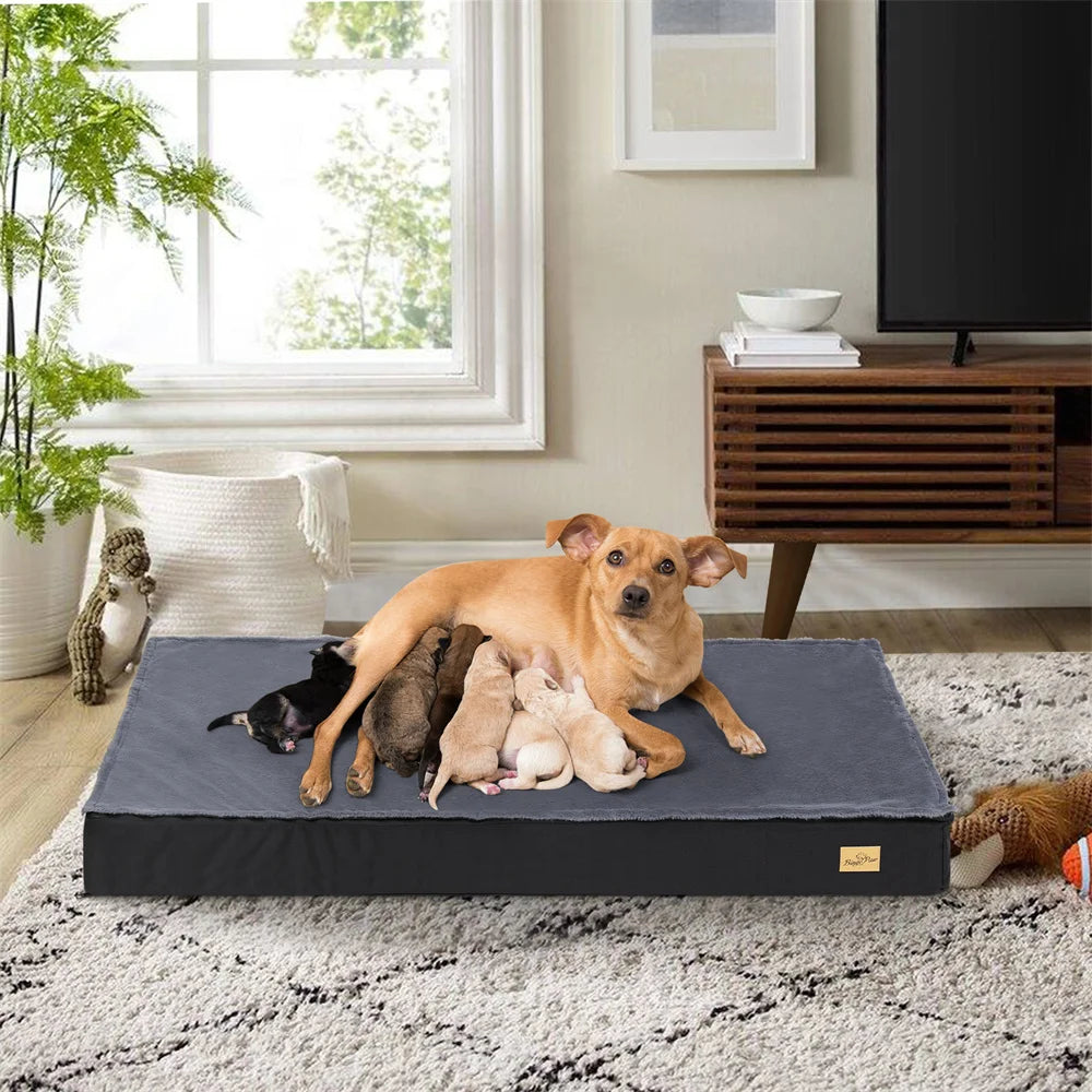 Large Orthopaedic Dog Bed Waterproof Cushion, Pet Mattress 2 In 1 Pet Dog Crate Bed with Removable Washable Cover Indoor Outdoor