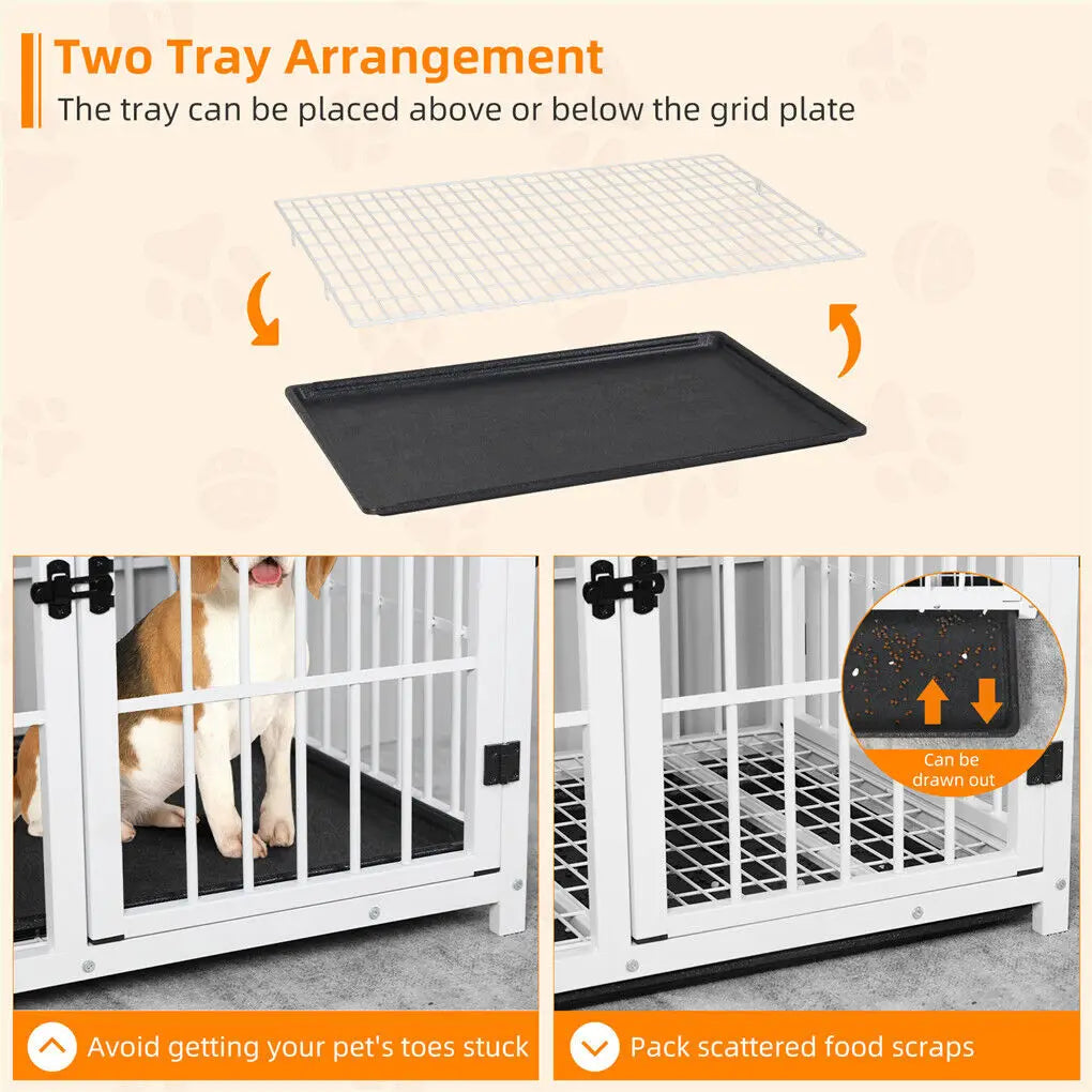 Heavy Duty Dog Kennels, Metal and Wooden Dog Crate End Table, Furniture Style Pet Cage with Three Doors and Removable Tray