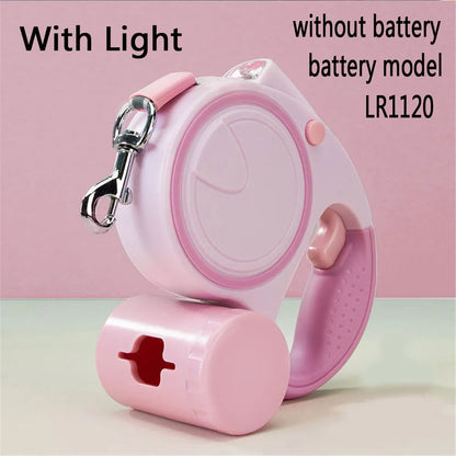 Dog Leash With Led Lights and Garbage Bag, Retractable Nylon 5M Traction Rope,
