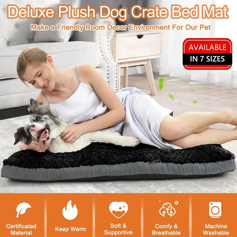 XL Dog Beds, Large Pet Bed for Crate, Washable Plush Dog Mat for Cages, NonSlip Crate Pad for Outdoor or Indoor Car Use