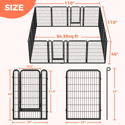 Dog Playpen with Door, Outdoor/Indoor Foldable Metal Pet Fence, Heavy Duty Exercise Pen for Yard, RV Camping