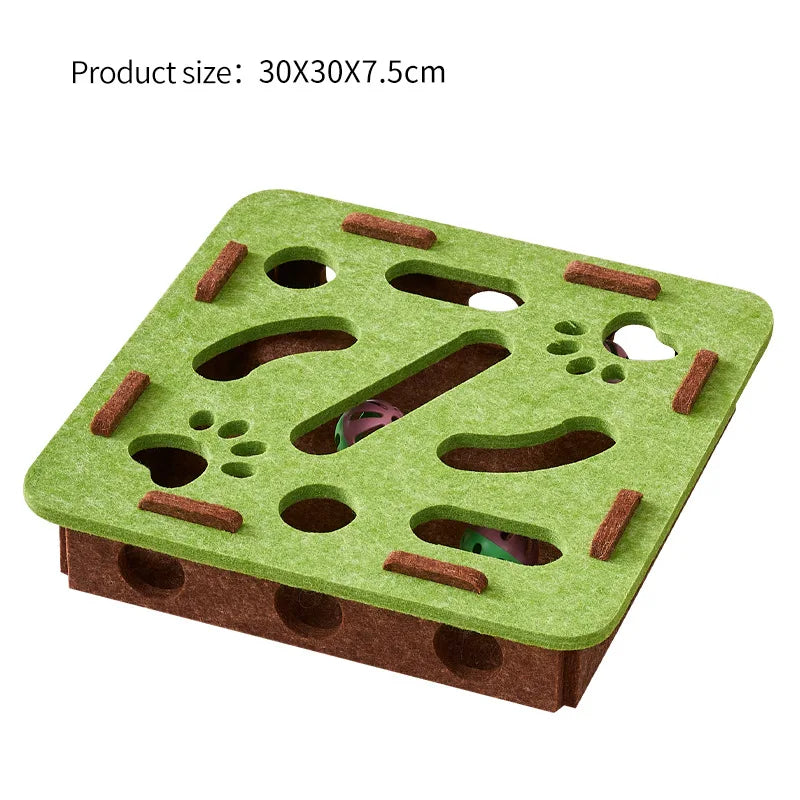 Interactive Cat Puzzle Toy, Felt Toy Box with Maze Tunnel, Bell, and Ball, Indoor Entertainment Cat Toy