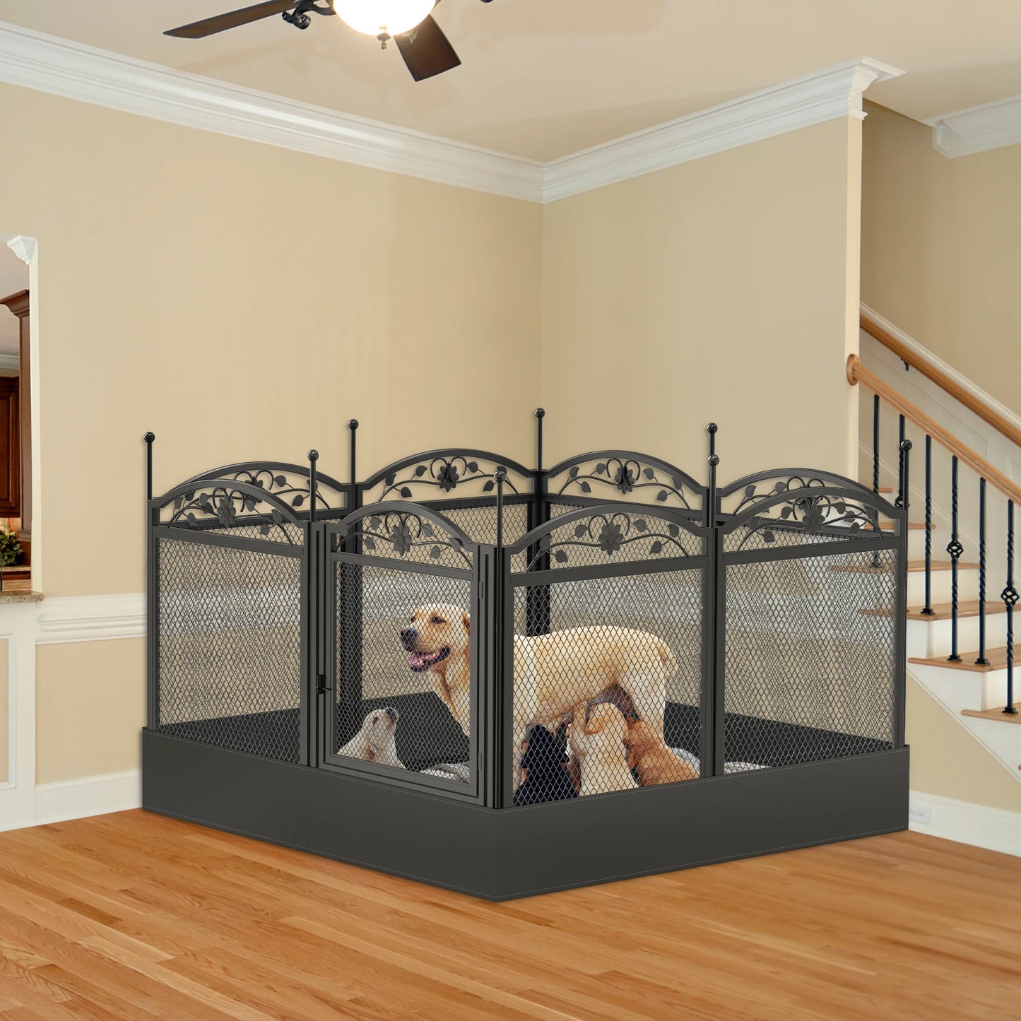 8 Panels DIY Heavy Duty Dog Playpen, Pen Outdoor or Indoor, Dog, Puppy Metal Fence with Waterproof Fertility Pad for Whelping,Training