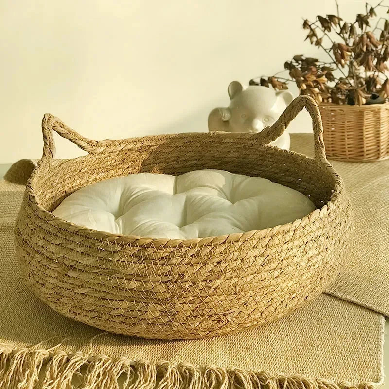 All Seasons Pure hand-woven rattan cat nest,  universal warm pad is removable and washable