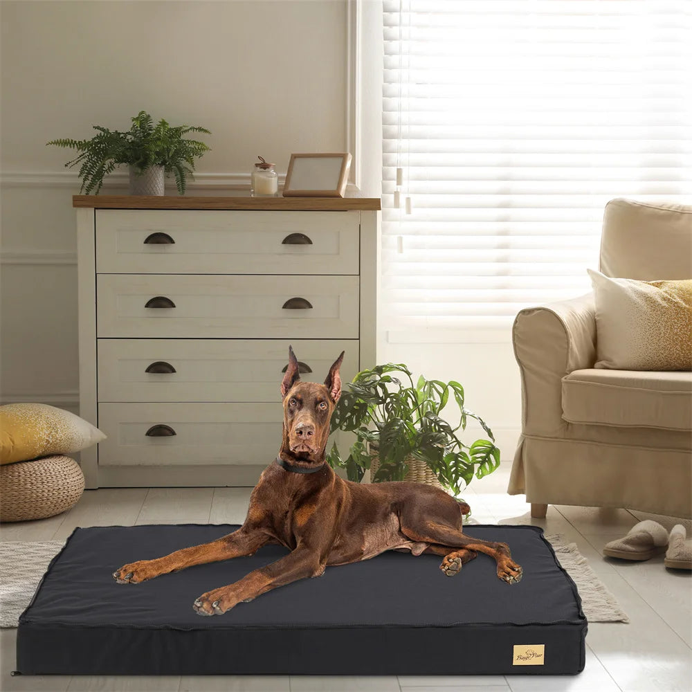 Large Orthopaedic Dog Bed Waterproof Cushion, Pet Mattress 2 In 1 Pet Dog Crate Bed with Removable Washable Cover Indoor Outdoor