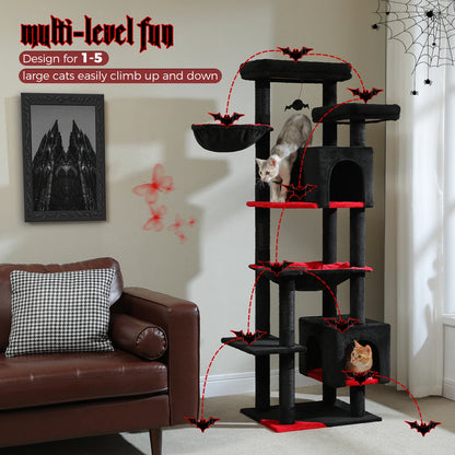 Tall Cat Tree for Indoor Cats, Big Cat Tower with Super Large Hammock, Cat Climbing Tree with Scratching Posts, Condo House Black