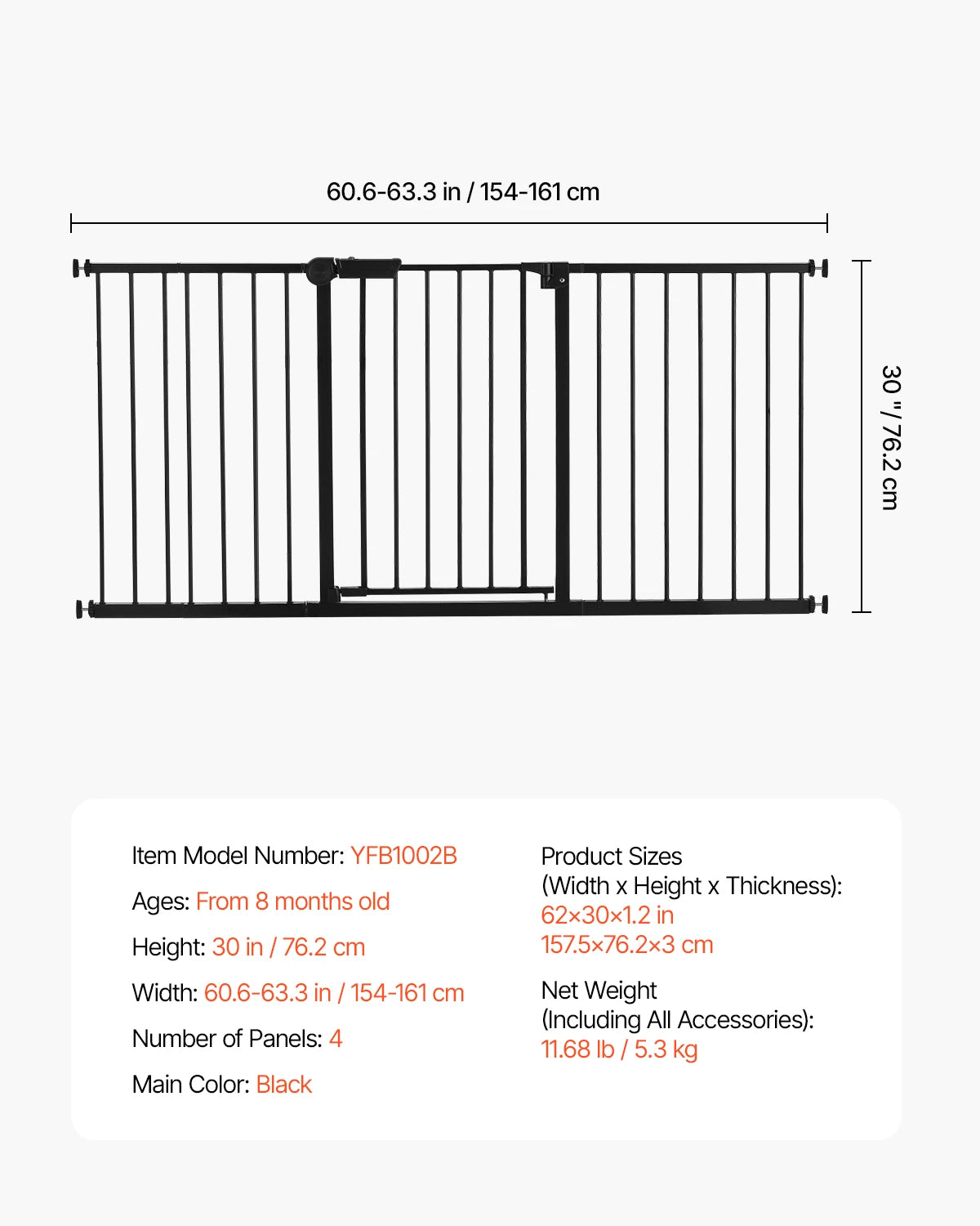 SucceBuy Baby Gate 28/30/36 Inches High, Dog Gate Easy Step Walk Thru, Child Pet Security, Pressure Mount Kit w/ Wall Cups