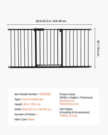 SucceBuy Baby Gate 28/30/36 Inches High, Dog Gate Easy Step Walk Thru, Child Pet Security, Pressure Mount Kit w/ Wall Cups