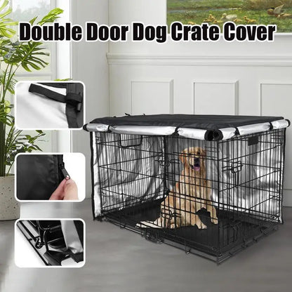 Wire Dog Crate with Cover, Double Door, Cover 42 Inches Heavy Duty Oxford Fabric
