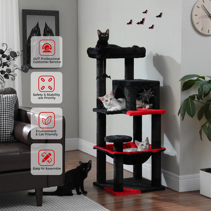 Gothic Cat Tree for Indoor Cats, Tall Cat Tower with Super Large Hammock, Sisal Covered Scratching Post ,Cozy Condo ,Top Perch