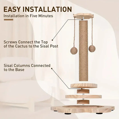 1pcs high-quality cat scratch board rotating platform - wooden fiber chew toy, durable and non shedding cat tree stand, vertical