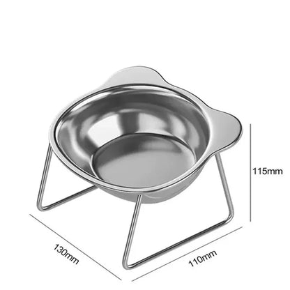 New 304 Stainless Steel Elevated Cat Bowl 15° Tilted Raised Design with Neck Guard, Healthy Feeding, Shatterproof for Cats