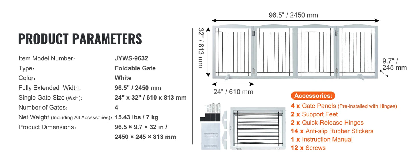 SucceBuy Free Standing Dog Gate, Freestanding Pet Gate with 3 Panels, Foldable for Narrow Passageways, Expandable Dog Barrier