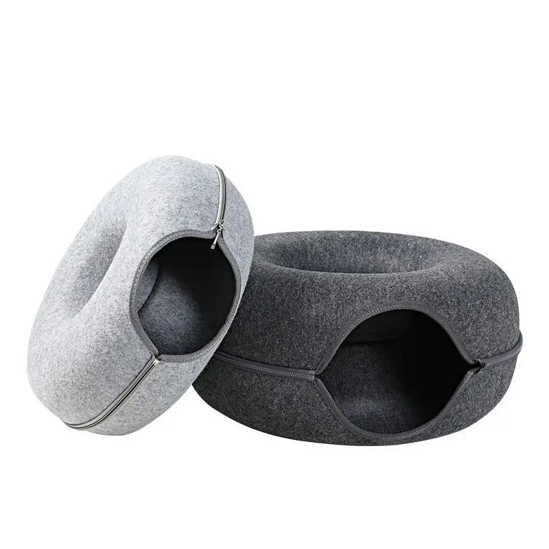 Donut Cat Bed with Interactive Tunnel , Felt Indoor Toys for Cats