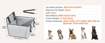 Dog Car Seat Waterproof Dog Booster Seat, Pet Car Seat with Clip-On Safety Leash, Car Bed for Medium or Large Dog