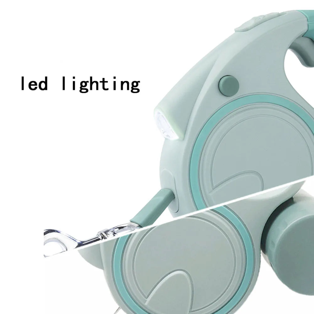 Dog Leash With Led Lights and Garbage Bag, Retractable Nylon 5M Traction Rope,