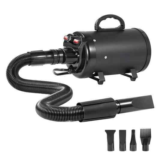 SucceBuy 2000W/2.7HP Dog Blow Dryer with Adjustable Speed and Temperature Control with 4 Nozzle and Extendable Hose for Pet Hair Grooming
