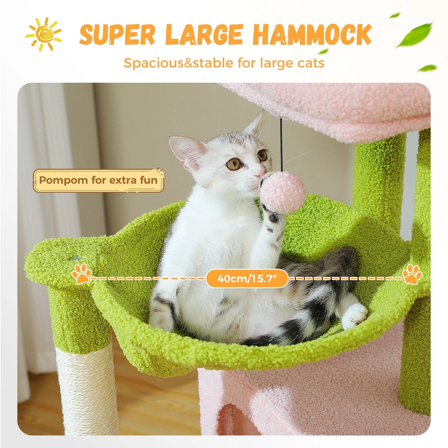 Large Cat Tree for Indoor Cats, Multi-Level Cat Tower with Sisal Scratching Post, 2 Spacious Condo, Cat Scratching Pad