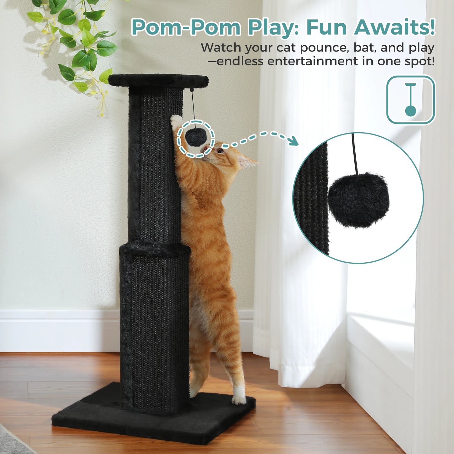Large Cat Scratching Post for Indoor Cats, Ultimate Scratch Post with Woven Sisal Dangling Ball