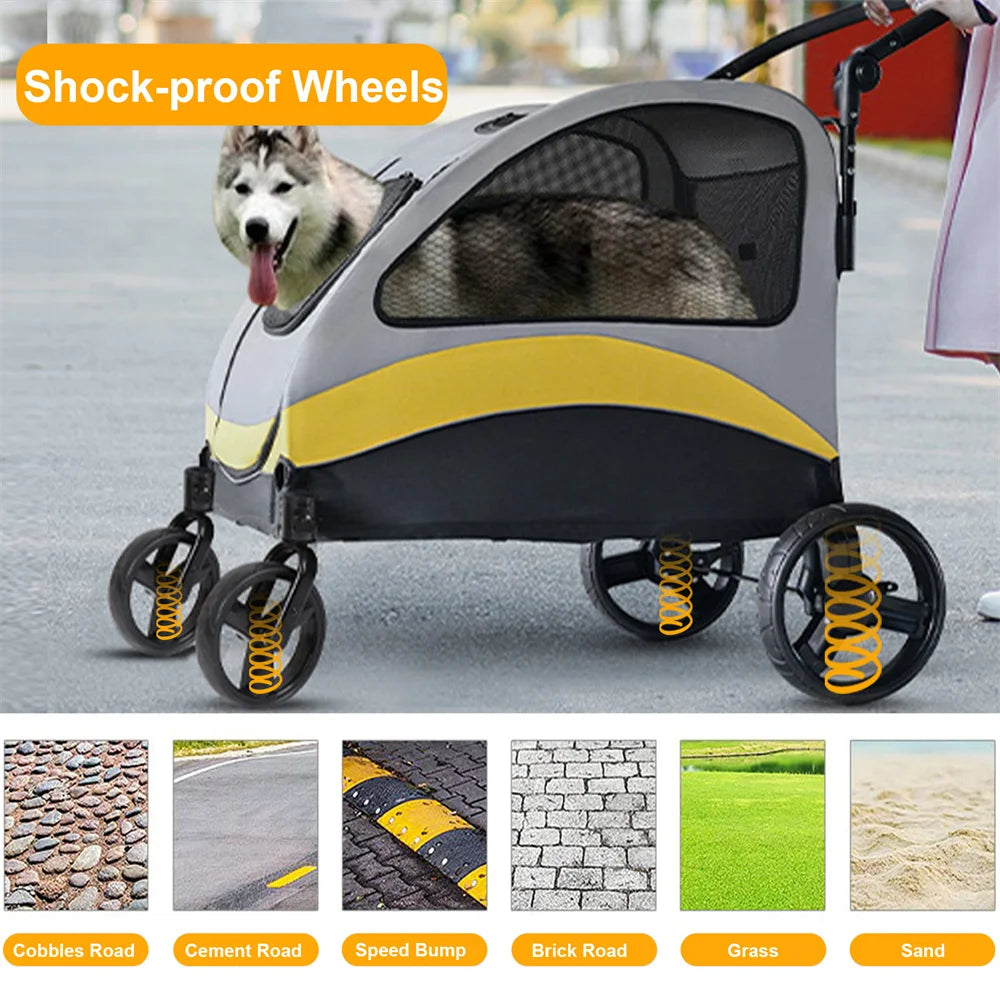 Premium Dog Stroller Pram 4 Wheel Foldable Cart, Pet Jogger Wagon for Small, Medium or Large Dogs