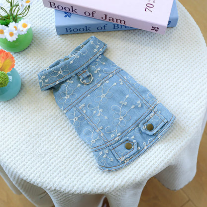 Denim Doggie Pet Jacket, Sleeveless Vest, Jeans Coat, Autumn or Spring Wear,  Apparel For Small, Medium, Dogs or  XS XL sizes for Cat or Puppy