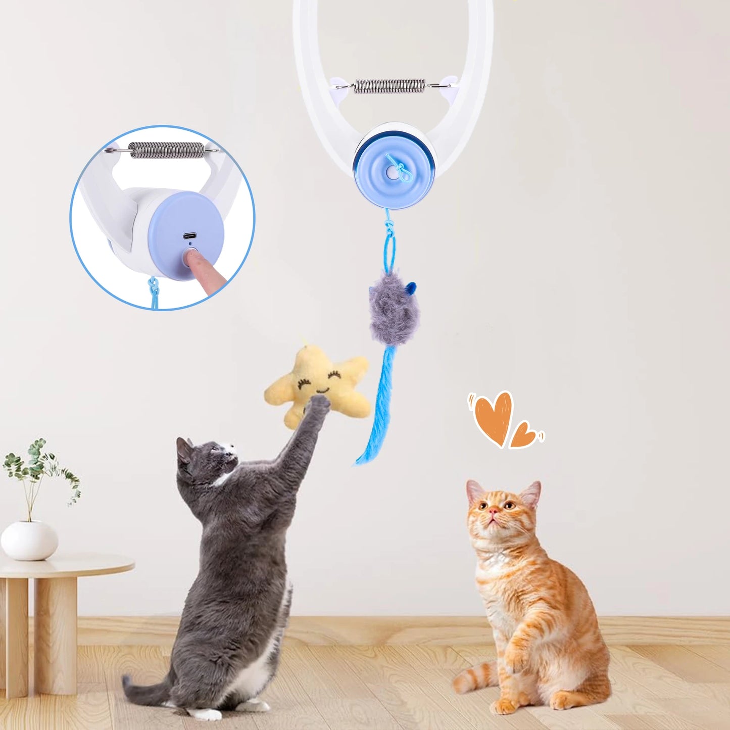 Door Hanging Automatic Retractable Kitten Toys with 3 Catnip Mice