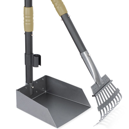 Dog Pooper Scooper, Tray and Rake Set, Pet Waste Removal Scoop with Long Adjustable Sectional Stainless Handles