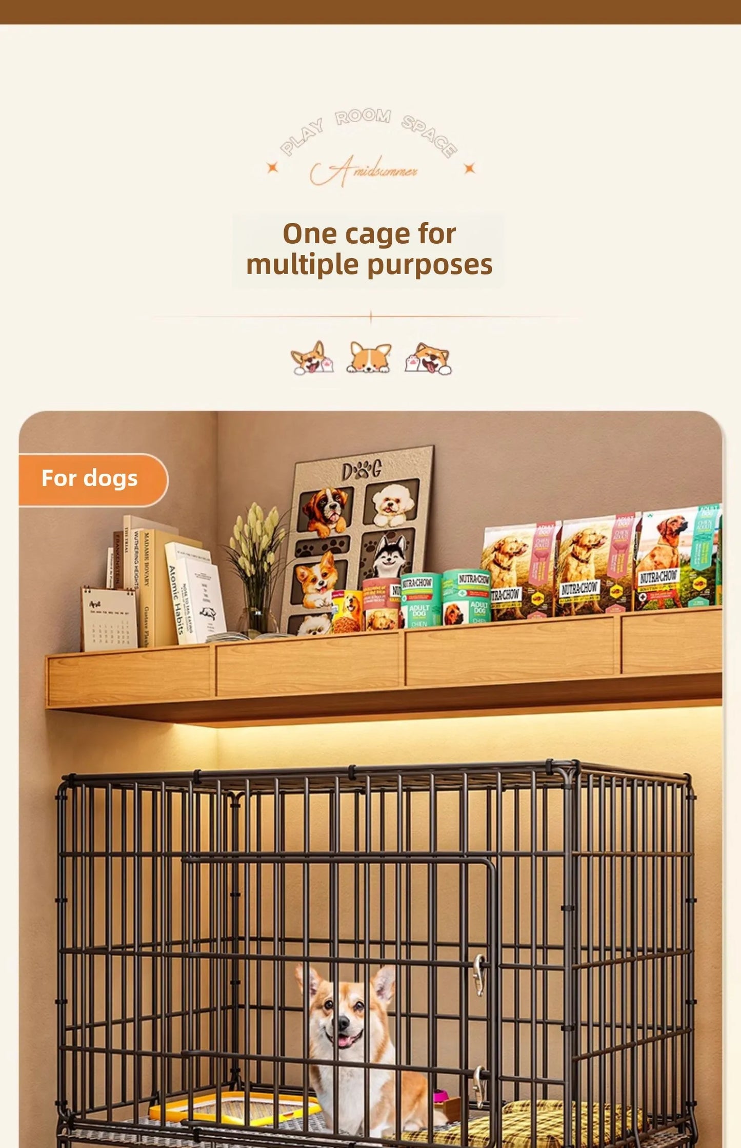 Dog Cage Small Indoor Folding with Toilet Teddy Bigbear, Medium Dog ,Corgi Border, Pet Kennel , House Kennel ,Pets House, Pet Fence