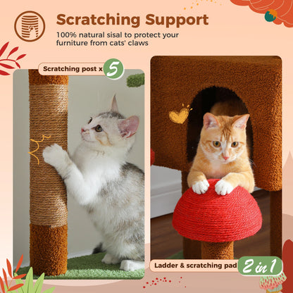 Cat Tree, Floor to Ceiling, Cat Tower Adjustable Height with Cat Condo, Cozy Hammock and Scratching Post