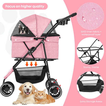 Pet Stroller For Small Puppy, Dogs & Cats, Travel Portable Dog Stroller,  Foldable