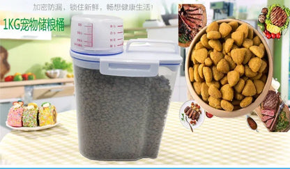1.5kg/2kg Dog or Cat Food  Plastic Storage Tank with Measuring Cup, Container Moisture-proof Sealed Jar