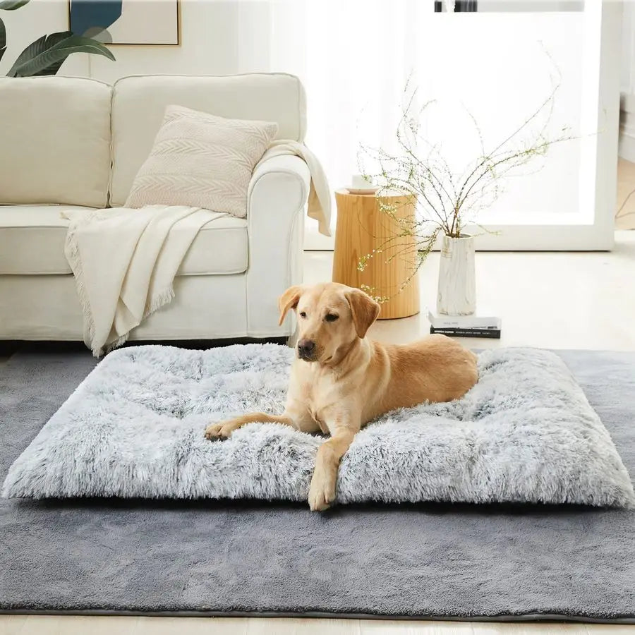 Dog Beds for Large Dogs, Plush Dog Crate Bed, Fluffy and Cozy Kennel Pad for Sleeping with AntiSlide