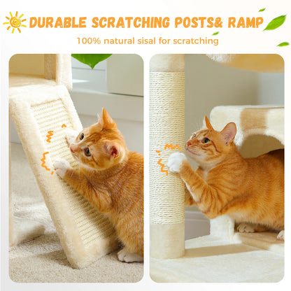 Large Cat Tree for Indoor Cats, Multi-Level Cat Tower with Sisal Scratching Post, 2 Spacious Condo, Cat Scratching Pad