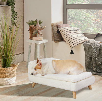 Elevated Pet Bed,Nordic Pet Stool Bed with Cozy Pad, Waterproof, with Sturdy Wood Legs for Small Dog or Kitten